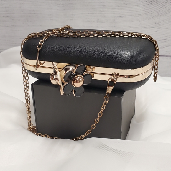 3 AM Forever Box Clutch Purse Black/Gold Trim - Picture 2 of 4